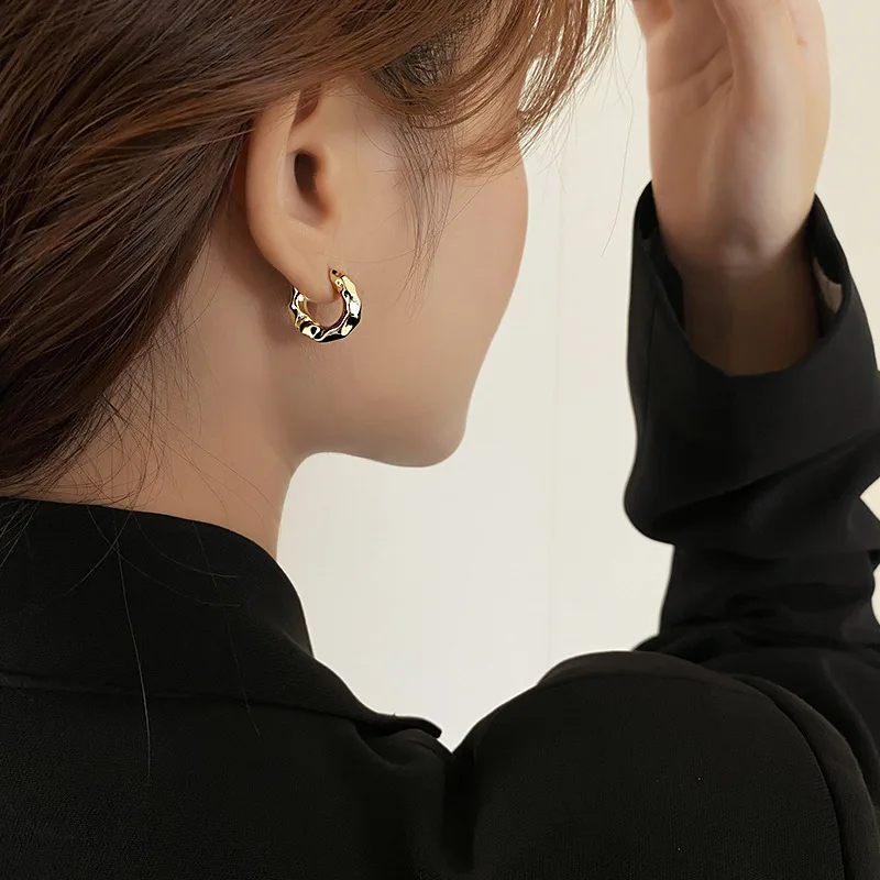 Trendy 925 Sterling Minimalist Hoop Stud Earrings