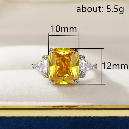 Elegant Sterling Silver Square Yellow Cubic Zirconia Ring
