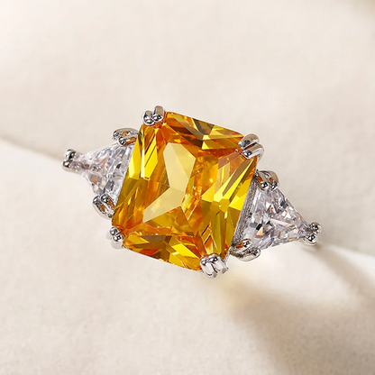Elegant Sterling Silver Square Yellow Cubic Zirconia Ring