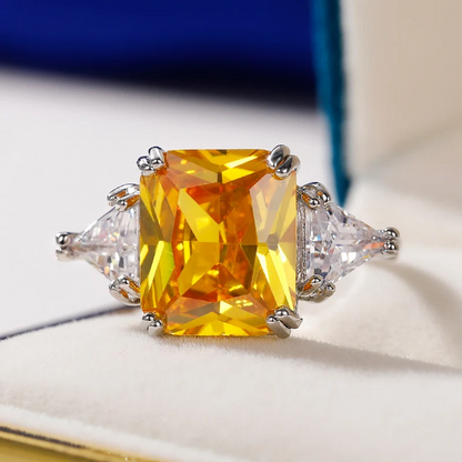 Elegant Sterling Silver Square Yellow Cubic Zirconia Ring