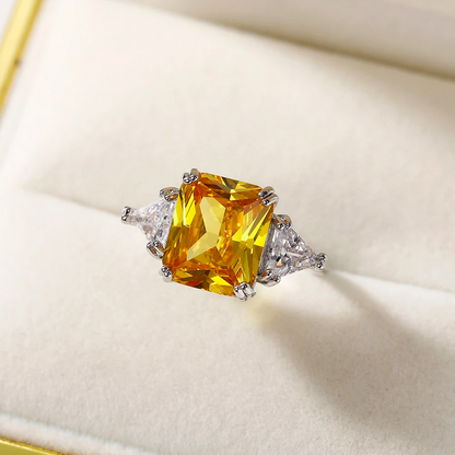 Elegant Sterling Silver Square Yellow Cubic Zirconia Ring