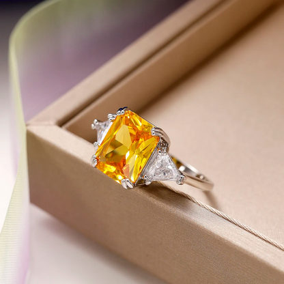 Elegant Sterling Silver Square Yellow Cubic Zirconia Ring