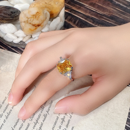 Elegant Sterling Silver Square Yellow Cubic Zirconia Ring