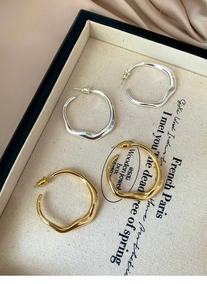 Modern Minimalist 925 Sterling Silver Irregular Geometric Stud Earrings