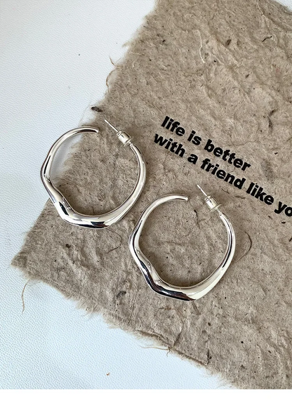 Modern Minimalist 925 Sterling Silver Irregular Geometric Stud Earrings