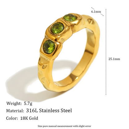 Vintage Style Three Green Zircon Stainless Steel Fashion Ring