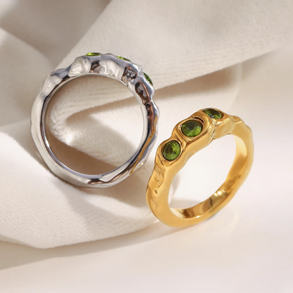 Vintage Style Three Green Zircon Stainless Steel Fashion Ring