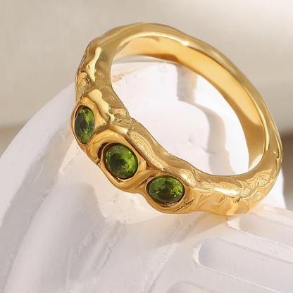 Vintage Style Three Green Zircon Stainless Steel Fashion Ring