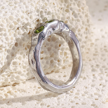 Vintage Style Three Green Zircon Stainless Steel Fashion Ring