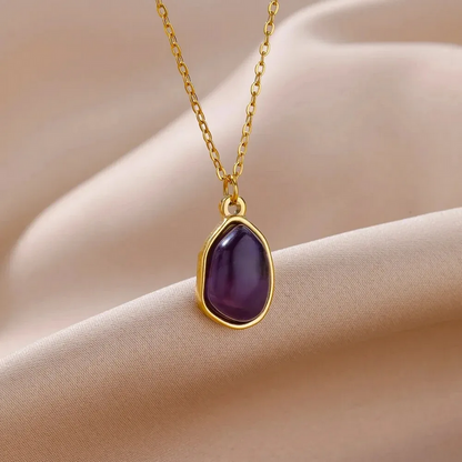 Classy Stainless Steel Opal Oval Pendant Necklace