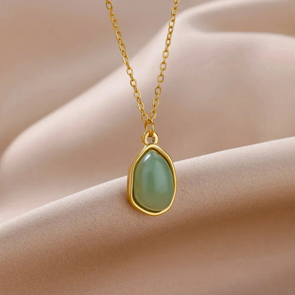 Classy Stainless Steel Opal Oval Pendant Necklace