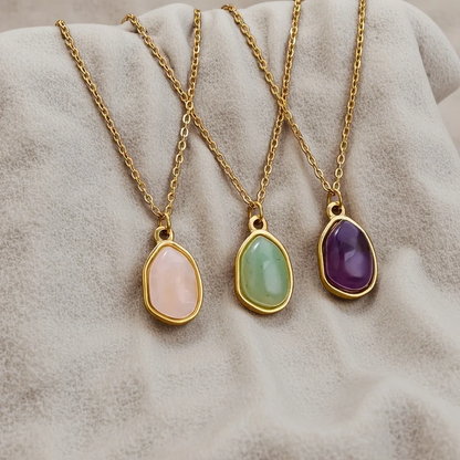 Classy Stainless Steel Opal Oval Pendant Necklace