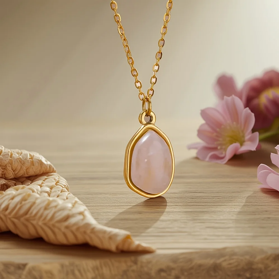 Classy Stainless Steel Opal Oval Pendant Necklace