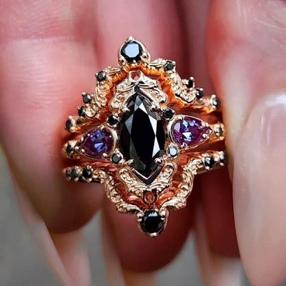 Victorian Inspired Black Zircon Inlaid Ring