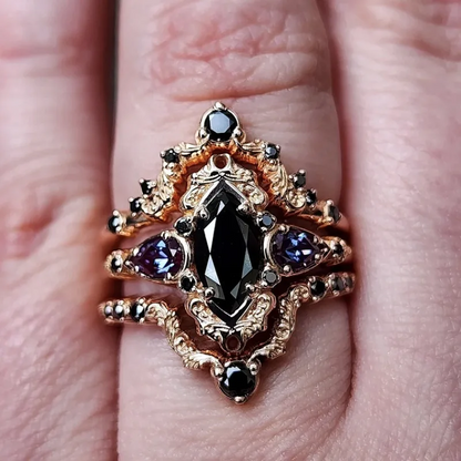 Victorian Inspired Black Zircon Inlaid Ring