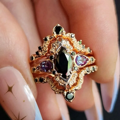 Victorian Inspired Black Zircon Inlaid Ring