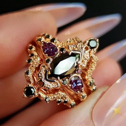 Victorian Inspired Black Zircon Inlaid Ring
