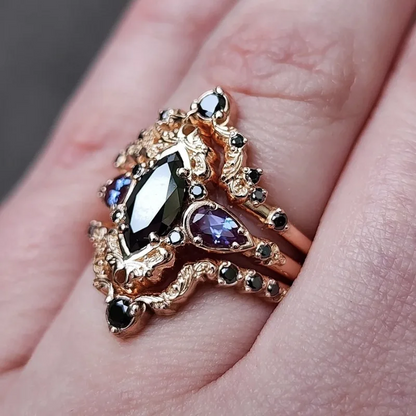 Victorian Inspired Black Zircon Inlaid Ring