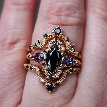 Victorian Inspired Black Zircon Inlaid Ring
