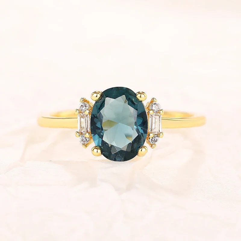 Beautiful Oval Blue Cubic Zirconia Ring