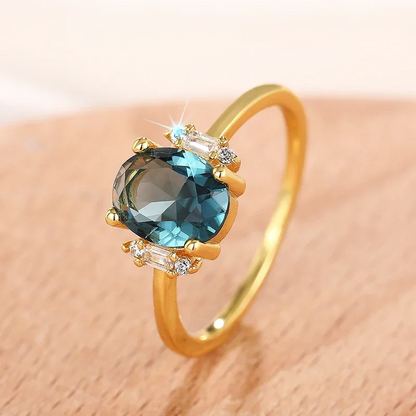 Beautiful Oval Blue Cubic Zirconia Ring