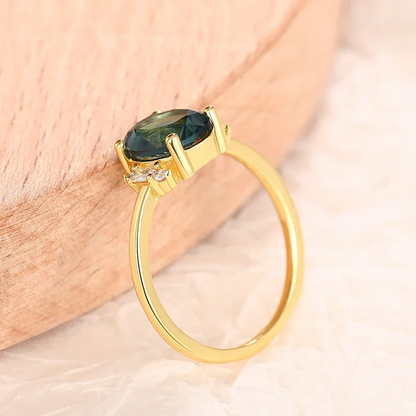 Beautiful Oval Blue Cubic Zirconia Ring