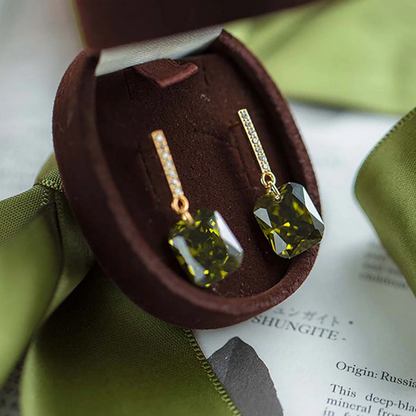 925 Sterling Silver Olive Green Zircon Square Stud Earrings for Women