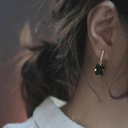 925 Sterling Silver Olive Green Zircon Square Stud Earrings for Women