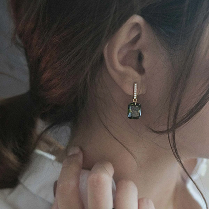 925 Sterling Silver Olive Green Zircon Square Stud Earrings for Women