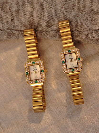 Fashionable Pearl Inlaid Quartz Watch for Women French Style