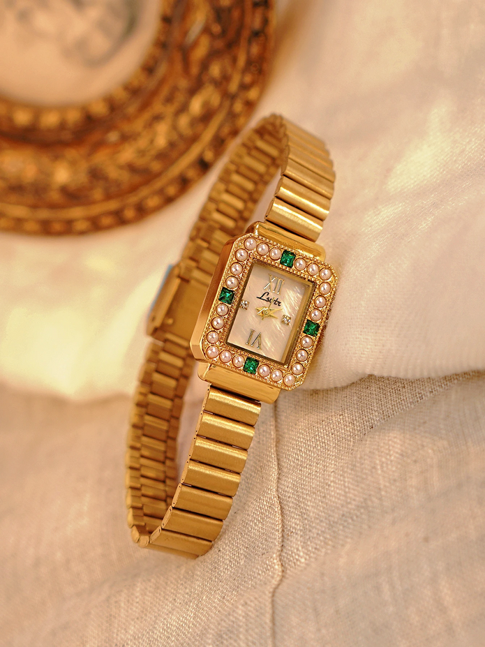 Fashionable Pearl Inlaid Quartz Watch for Women French Style