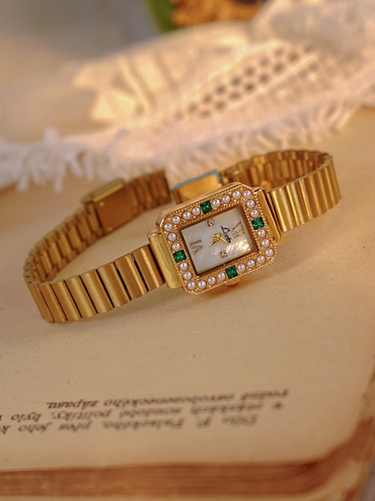 Fashionable Pearl Inlaid Quartz Watch for Women French Style