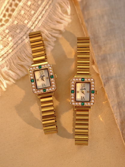 Fashionable Pearl Inlaid Quartz Watch for Women French Style