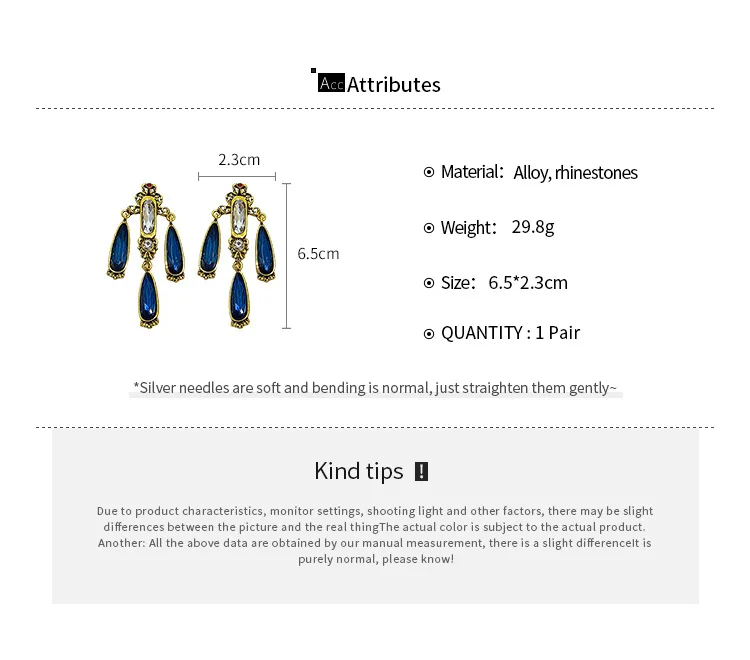 Blue Trendy French Style Water Drop Earrings