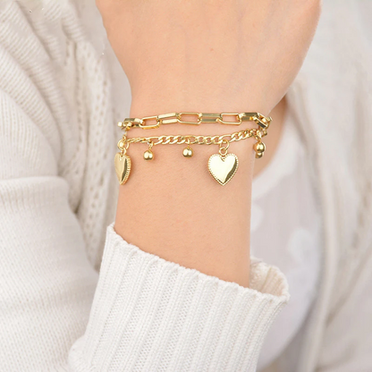 Multi-Layer Heart Charm Chain Bracelet