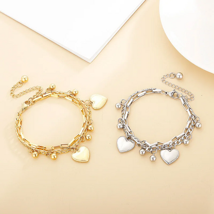 Multi-Layer Heart Charm Chain Bracelet