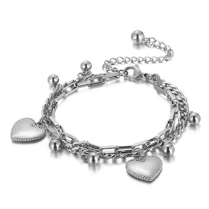 Multi-Layer Heart Charm Chain Bracelet