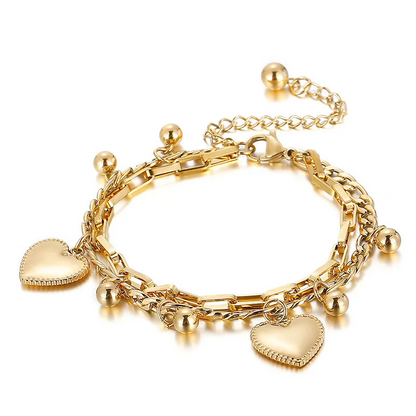 Multi-Layer Heart Charm Chain Bracelet