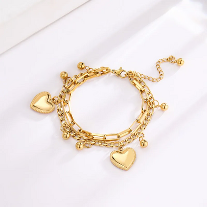 Multi-Layer Heart Charm Chain Bracelet