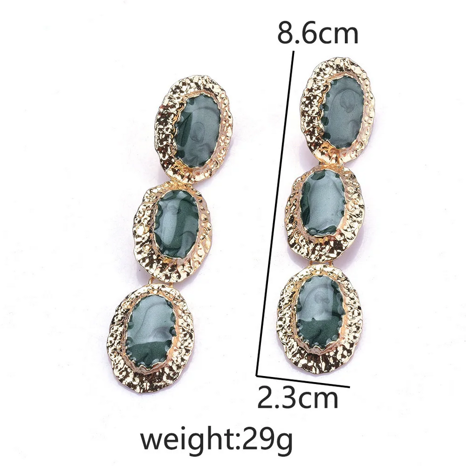Women’s Fashion Green Enamel Dangle Earrings