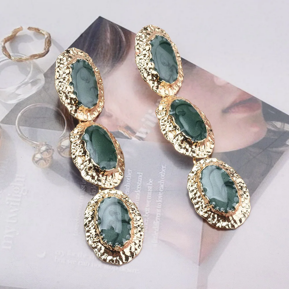 Women’s Fashion Green Enamel Dangle Earrings