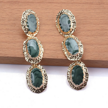 Women’s Fashion Green Enamel Dangle Earrings