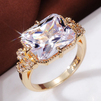 Brilliant Golden Crystal CZ Ring