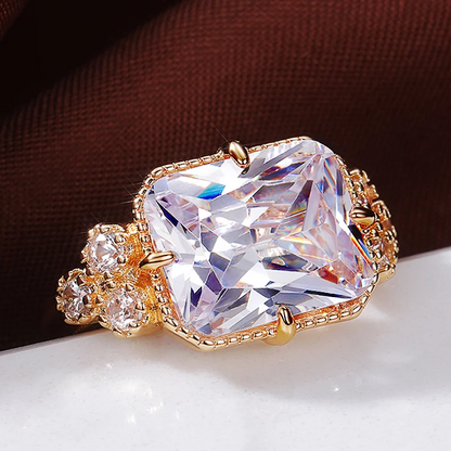 Brilliant Golden Crystal CZ Ring