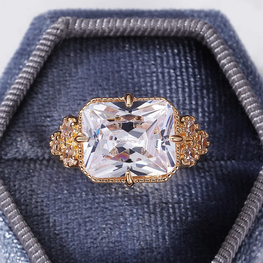 Brilliant Golden Crystal CZ Ring