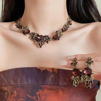 Women’s Vintage Brown Crystal Necklace & Earrings for Women
