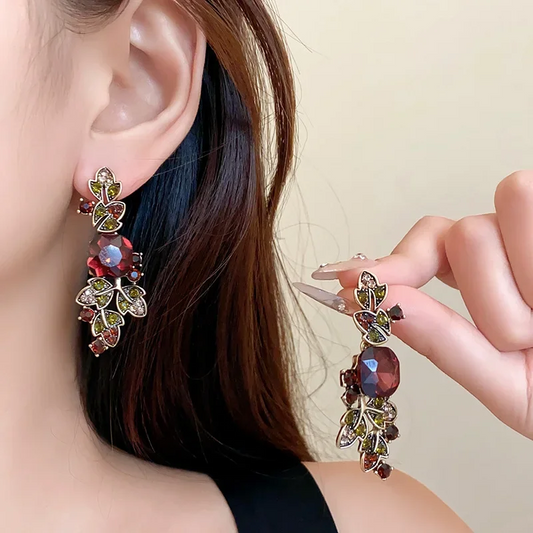 Women’s Vintage Brown Crystal Necklace & Earrings for Women