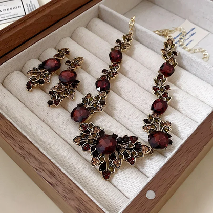 Women’s Vintage Brown Crystal Necklace & Earrings for Women