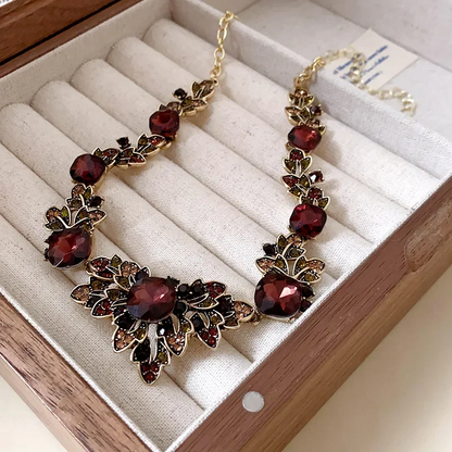 Women’s Vintage Brown Crystal Necklace & Earrings for Women