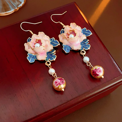 Fashion Flower Pearl Dangle Earrings